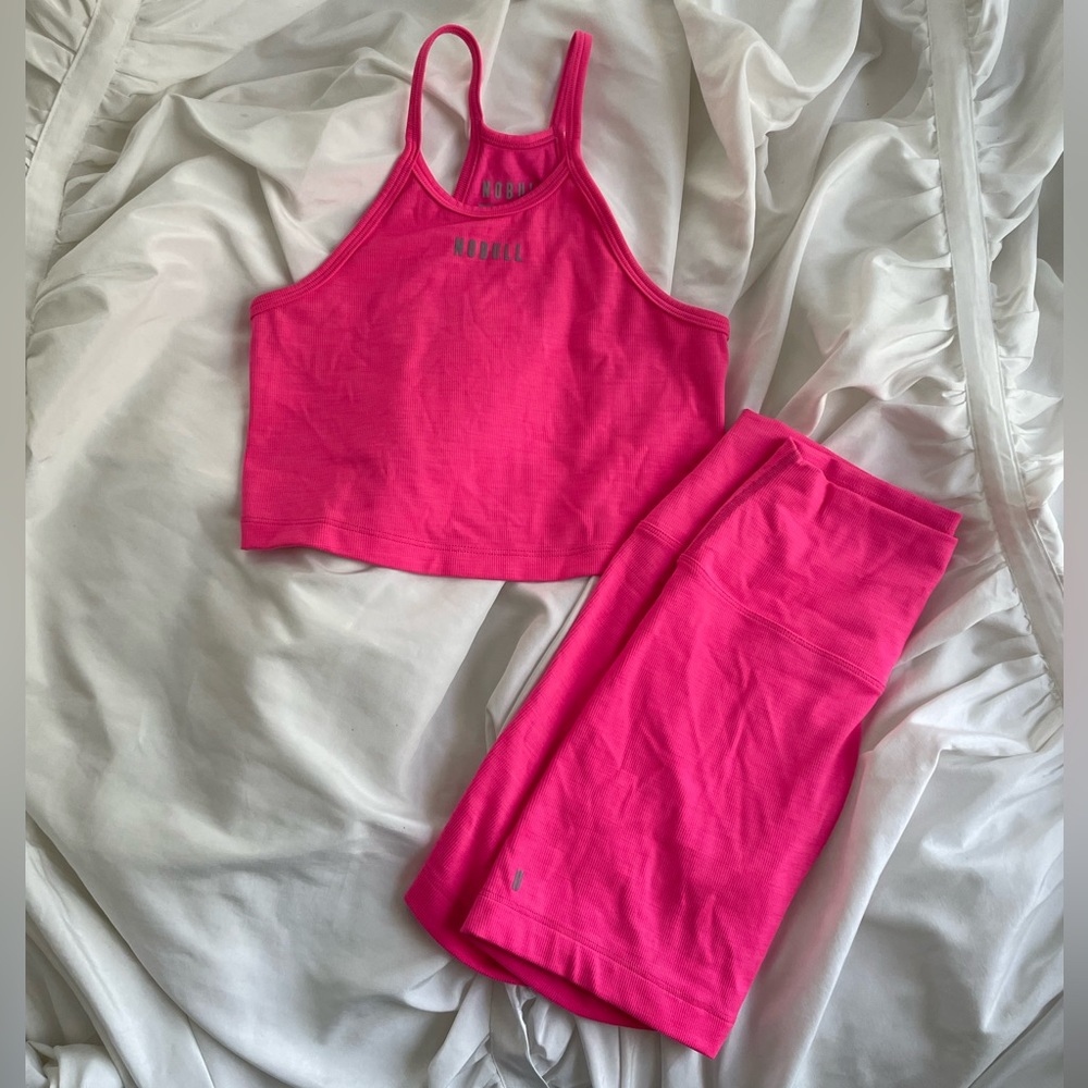 NOBULL Barbie Pink 2 Piece Ribbed Halter Set
